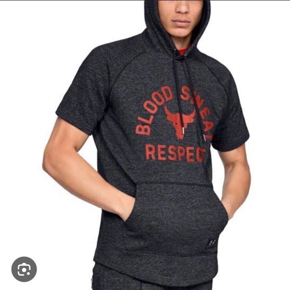 Under Armour Project Rock Blood Sweat Respect Short Sleeve Hoodie Men's M Grey